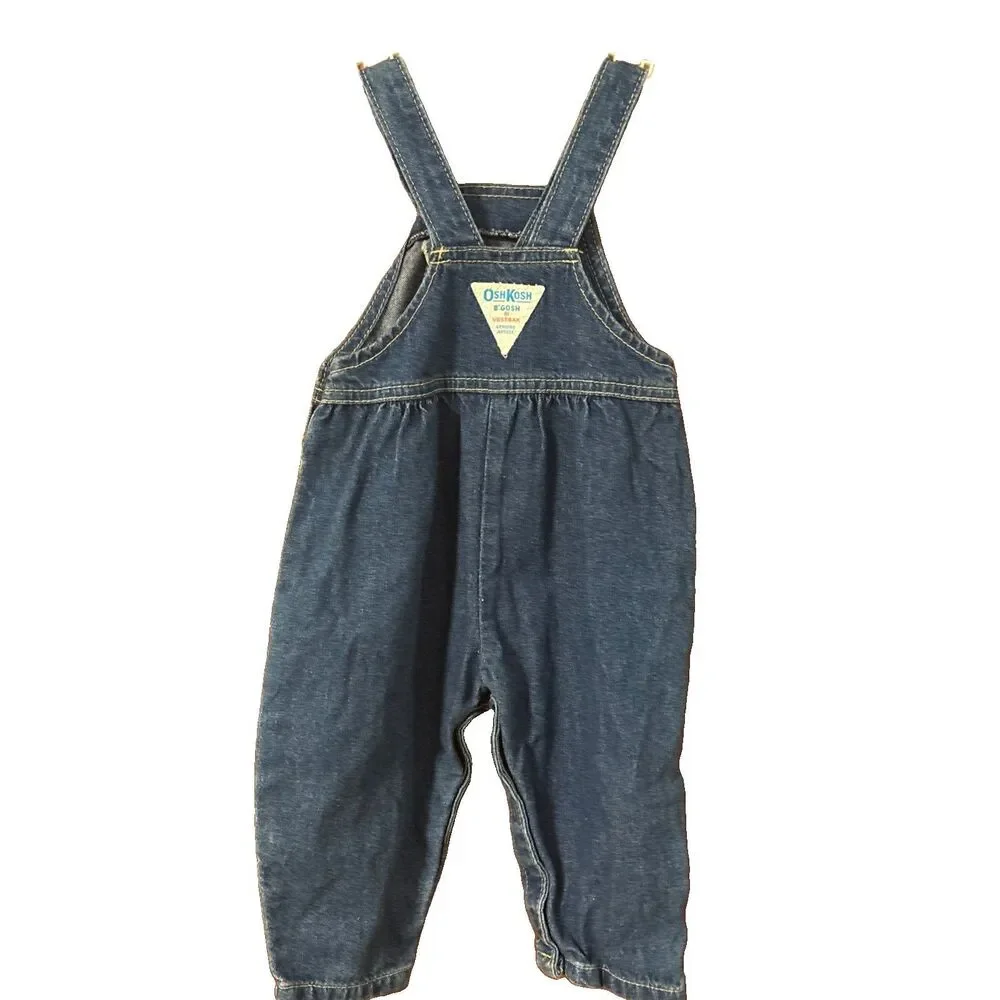 Vintage Girls OshKosh B'Gosh Denim Vestbak Overalls 6-9 M Pleated ~ USA ~ Bubble